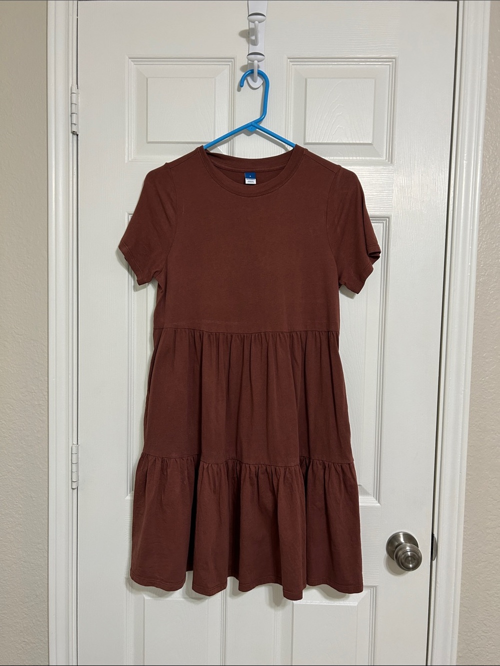 100% COTTON Short Sleeve Tiered Dress in Rust Color